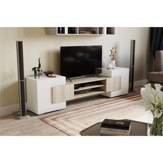 Тумба для тв, 2020х355х520, цвет ясень шимо светлый / белый No Brand