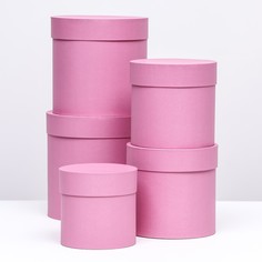 Набор шляпных коробок 5в1, розовый, 20 х 20 - 13 х 13 см No Brand