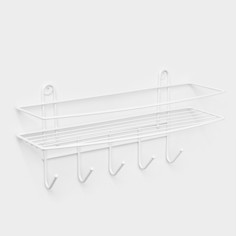 Полка для ванной, 5 крючков, 34×11,5×17 см, цвет белый No Brand