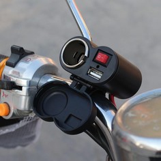 Зарядное устройство с тумблером на руль мотоцикла, usb + прикуриватель, провод 120 см No Brand