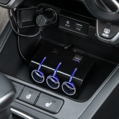 Разветвитель прикуривателя, 3 гнезда, 2 usb 1 а, 60 вт, 12/24 в, подсветка, провод 70 см No Brand