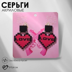 Серьги акрил one love, цвет черно-розовый в серебре Queen Fair