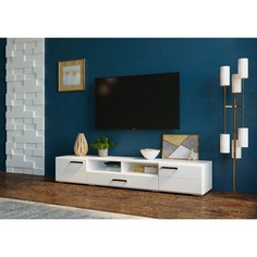 Тумба под тв ларго мдф, 2000х350х460, белый/белый глянец No Brand