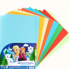 Бумага цветная тонированная а4, 16 листов, 8 цветов, 80 г/м2, холодное сердце Disney