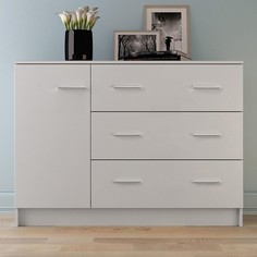 Комод 3 ящика с 1 дверью лофт, белый Клик Мебель