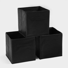 Короб для хранения, 28×28×28 см, набор 3 шт, цвет черный No Brand