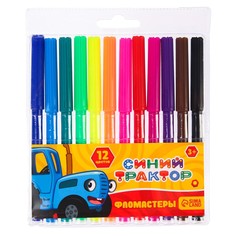 Фломастеры, 12 цветов, синий трактор