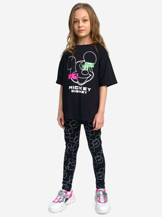 Комплект Playtoday трикотажный для девочек: футболка, легинсы, Черный