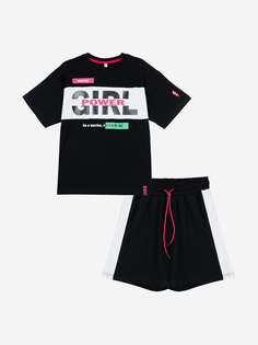 Комплект Playtoday трикотажный для девочек: футболка, шорты, Черный