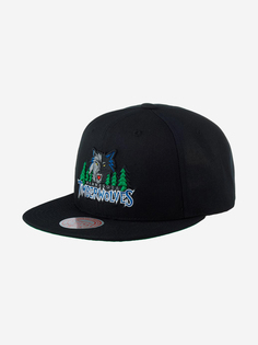 Бейсболка с прямым козырьком MITCHELL NESS 6HSSJS19079-MTIBLCK Minnesota Timberwolves MLB (черный), Черный Mitchell&Ness