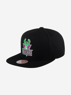 Бейсболка с прямым козырьком MITCHELL NESS HHSS5471-MBUYYPPPBLCK Milwaukee Bucks NBA (черный), Черный Mitchell&Ness