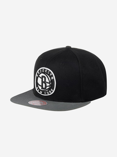 Бейсболка с прямым козырьком MITCHELL NESS HHSS3264-BNEYYPPPBKGY Brooklyn Nets NBA (черный), Черный Mitchell&Ness