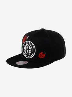 Бейсболка с прямым козырьком MITCHELL NESS 6HSSSH20078-BNEBLCK Brooklyn Nets NBA (черный), Черный Mitchell&Ness