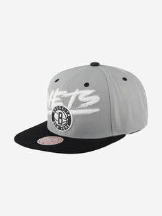 Бейсболка с прямым козырьком MITCHELL NESS HHSS5732-BNEYYPPPGYBK Brooklyn Nets NBA (серый), Серый Mitchell&Ness