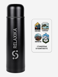 Термос для напитков Relaxika 101, 1000 мл, черный, в подарок стикерпак Красоты России, Черный