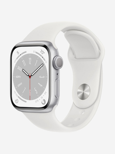 Часы Apple Watch 8 GPS, Алюминевый корпус серебрянного цвета, спортивный ремешок белого цвета 41 мм размер L, Серебряный