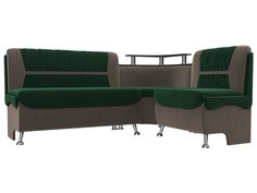Диван кухонный Лига Диванов Сидней правый угол 172x135x89, велюр, зеленый/бежевый
