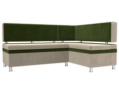 Диван кухонный Лига Диванов Стайл 171x59x89, микровельвет, бежевый/зеленый