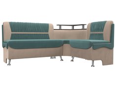 Диван кухонный Лига Диванов Сидней правый угол 172x135x89, велюр, бирюзовый/бежевый