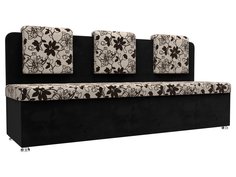 Диван кухонный Лига Диванов Маккон 3-х местный 185x54x89, велюр; рогожка, бежевый/черный