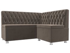 Диван кухонный Лига Диванов Мирта правый угол 151x125x90, велюр, коричневый