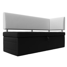 Диван кухонный Лига Диванов Стоун с углом правый 182x65x87, искусст. кожа, черный/белый