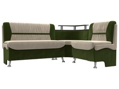 Диван кухонный Лига Диванов Сидней правый угол 172x135x89, микровельвет, бежевый/зеленый