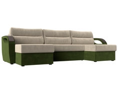 П-образный диван Форсайт микровельвет бежевый/зеленый Лига Диванов