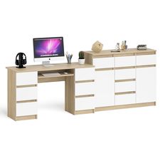 Двухтумбовый стол СВК Мори МС-2 и тумба-комод сонома/белый, 256х50х94 см