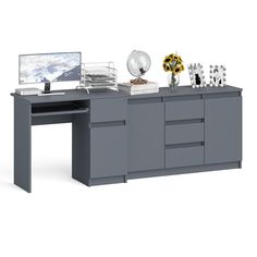 Тумба-комод СВК Мори МК1200 стол МС-1Прграфит, 210х50х77 см