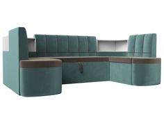 Диван кухонный Лига Диванов П-образный диван Тефида 250x147x86, велюр, бирюзовый
