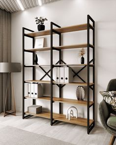 Стеллаж A1 HOME Bruno Double 6 полок 180х134х34 Дуб Веллингтон