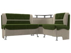 Диван кухонный Лига Диванов Сидней правый угол 172x135x89, микровельвет, зеленый/бежевый