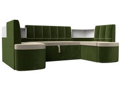 Диван кухонный Лига Диванов П-образный диван Тефида 250x147x86, микровельвет, зеленый