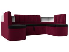 Диван кухонный Лига Диванов П-образный диван Тефида 250x147x86, микровельвет, бордовый