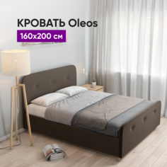 Кровать ВоБаза c подъемным механизмом и бельевым ящиком Oleos, Коричневый темный 160х200
