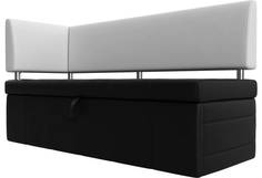 Диван кухонный Лига Диванов Стоун с углом левый 182x65x87, искусст. кожа, черный/белый
