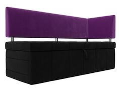 Кухонный прямой диван Лига Диванов Стоун с углом правый Черный/Фиолетовый (микровельвет)