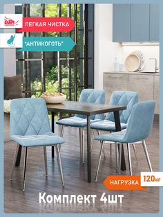 Комплект стульев для кухни DecoLine Ричи 4шт., велюр антикоготь, голубой