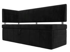 Диван кухонный Лига Диванов Стоун с углом левый 182x65x87, велюр, черный