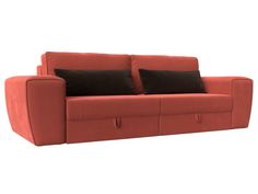 Диван прямой Лига Диванов Лига-008 (микровельвет) Коралловый/Коричневые подушки