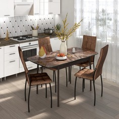 Обеденная группа Betel стол Флорида + 4 стул Волна (опора массив) Венге/Черный/В. Коньяк Бител