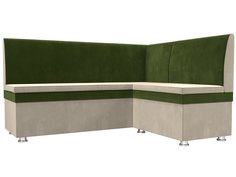 Диван кухонный Лига Диванов Уют правый угол 150x125x88, микровельвет, бежевый/зеленый