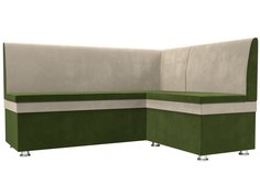 Диван кухонный Лига Диванов Уют правый угол 150x125x88, микровельвет, зеленый/бежевый