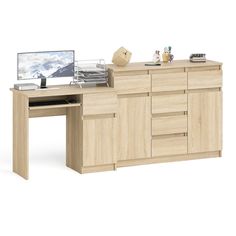 Тумба-комод СВК Мори МК1200.4 и стол компьютерный МС-1Пр дуб сонома, 210х50х94 см