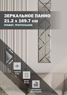 Зеркальная плитка ДСТ панно на стену 21.2х169.7 см, треугольник 15х15, графит Дом Стекольных Технологий