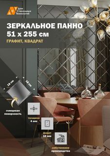 Зеркальная плитка ДСТ, панно на стену 51х255 см, графит, квадрат 18х18 см Дом Стекольных Технологий