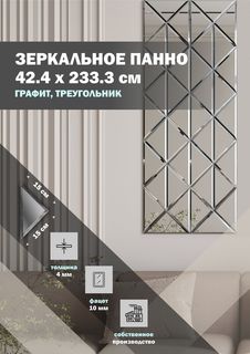 Зеркальная плитка ДСТ панно на стену 42.4х233.3 см, треугольник 15х15, графит Дом Стекольных Технологий