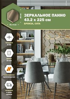 Зеркальная плитка ДСТ, панно на стену 43,2х225 см, бронза, форма сота 25х21,6 см Дом Стекольных Технологий