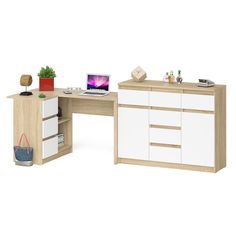 Тумба-комод СВК Мори 1200 с угловым столом МС-16Л сонома/белый, 245х85х94 см
